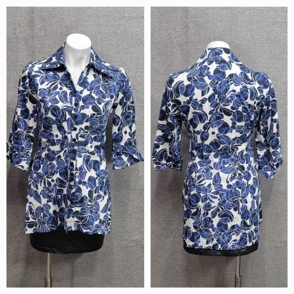FINLEY BUTTON DOWN SHIRT WITH 3/4 SLEEVES, SIZE S?